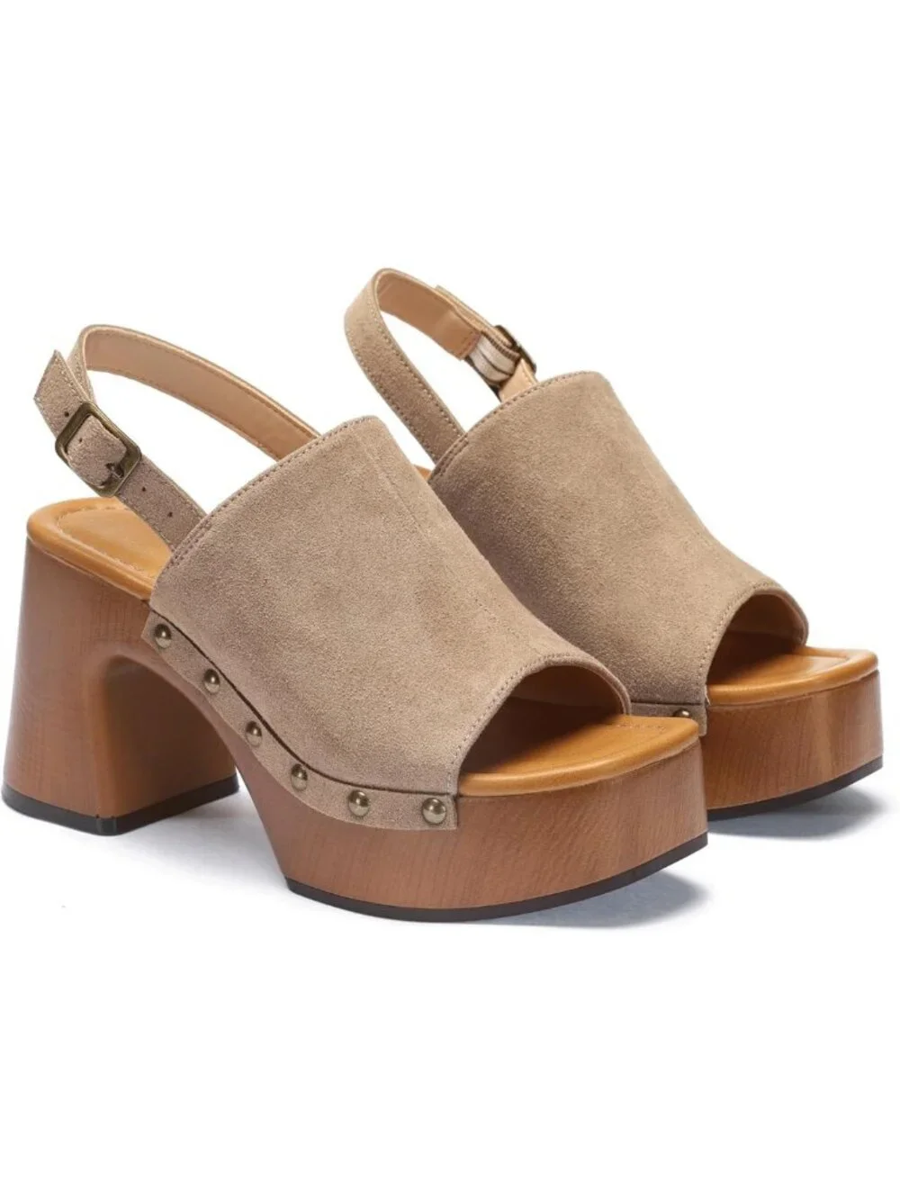 Stylish Women's Chunky Platform Sandals, Studded Faux Suede Open Toe Heels
